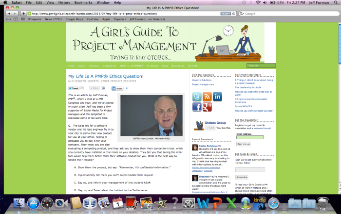 Project management blog webpage screenshot