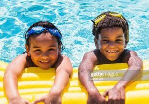 Children enjoying swimming in the pool